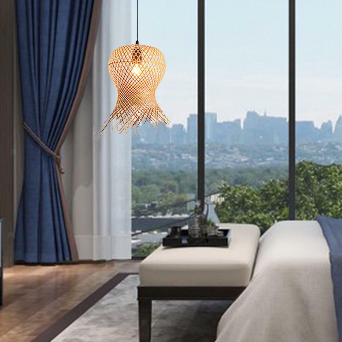 GENERICO - Lámpara colgante de bambú modelo medusa