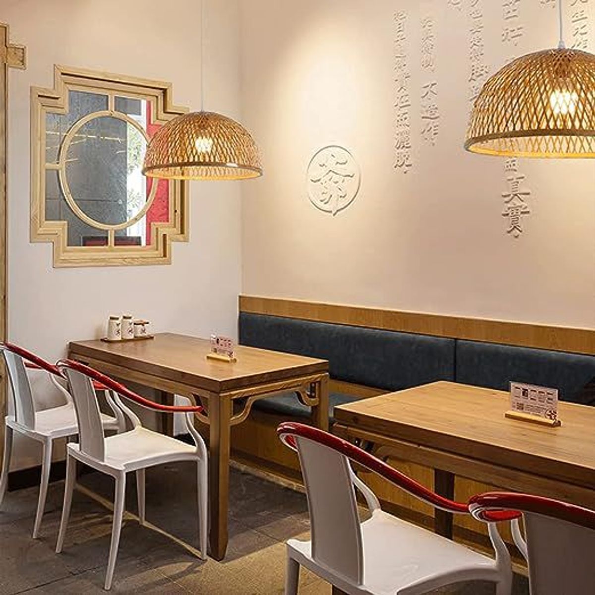 GENERICO - Lámpara colgante de bambú circular 40 cm