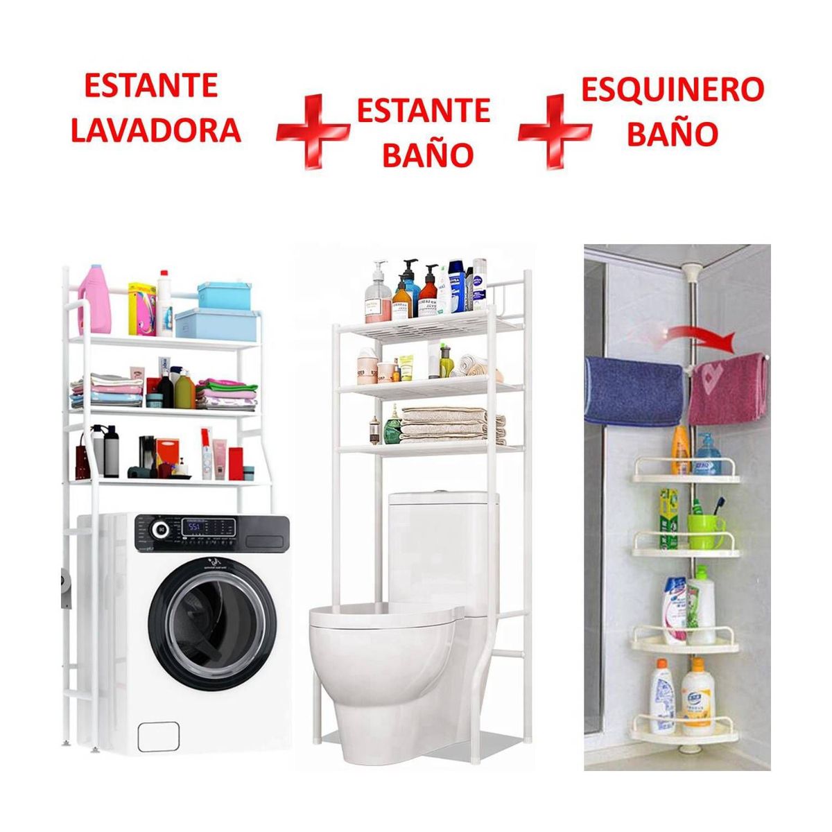 GENERICO - Tripack Organizador Rack Lavadora Baño y Esquinero