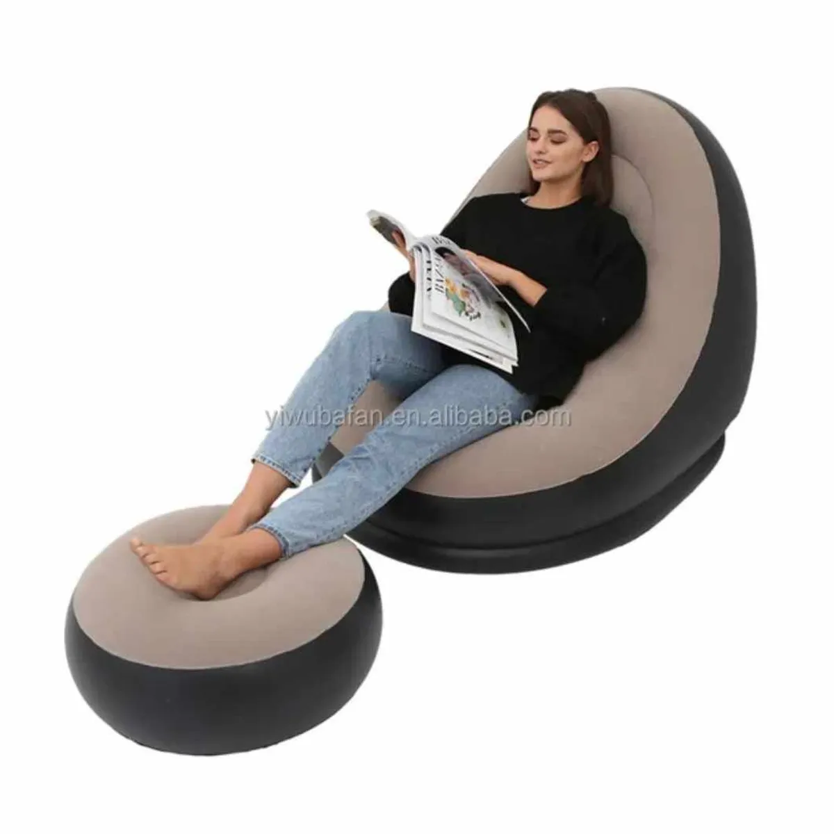 GENERICO - Sillon Puff Inflable con Posapies de Oficina Hogar Terraza Jardin