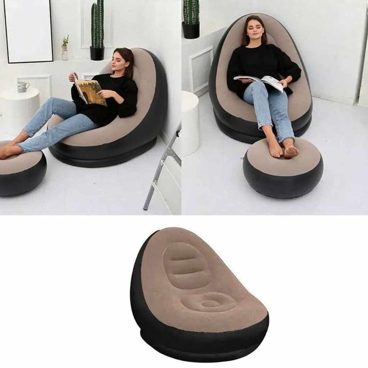 GENERICO - Sillon Puff Inflable con Posapies de Oficina Hogar Terraza Jardin