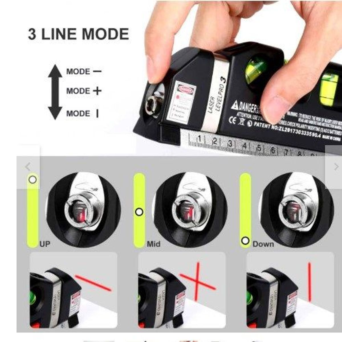 GENERICO - Nivel Laser Dual Horizontal y Vertical + Wincha 2.5 mt