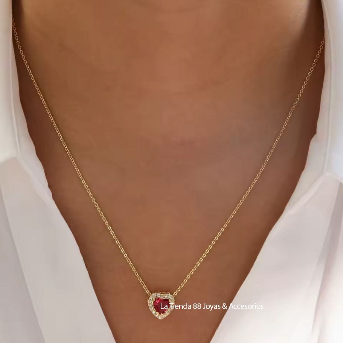 LA TIENDA 88 JOYAS Y ACCESORIOS - La Tienda 88 - Collar Corazon Amor Eterno Bañado Oro 18k - Rosa