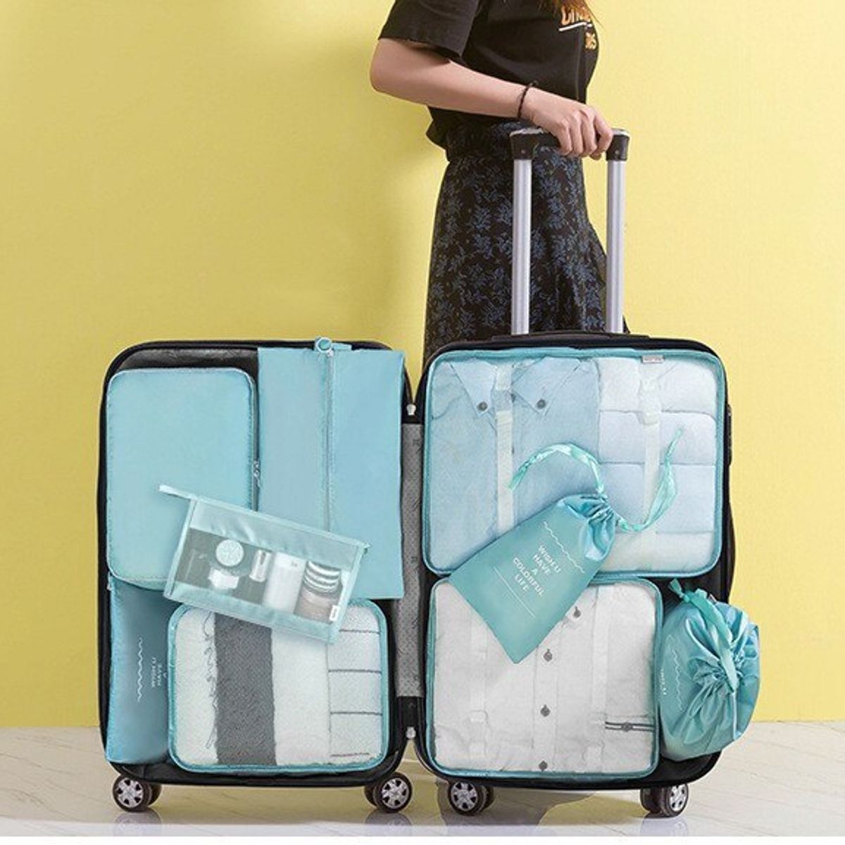 TRAVEL - Organizador para maleta Travel 8 piezas - Celeste