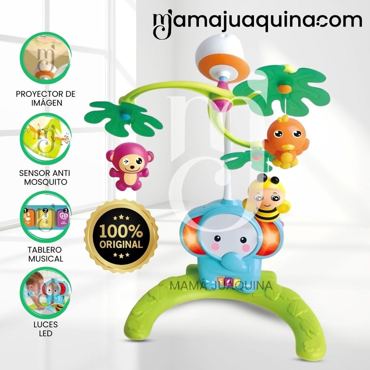 GENERICO - Móvil para cuna «ELEFANTE» con proyector y anti mosquitos