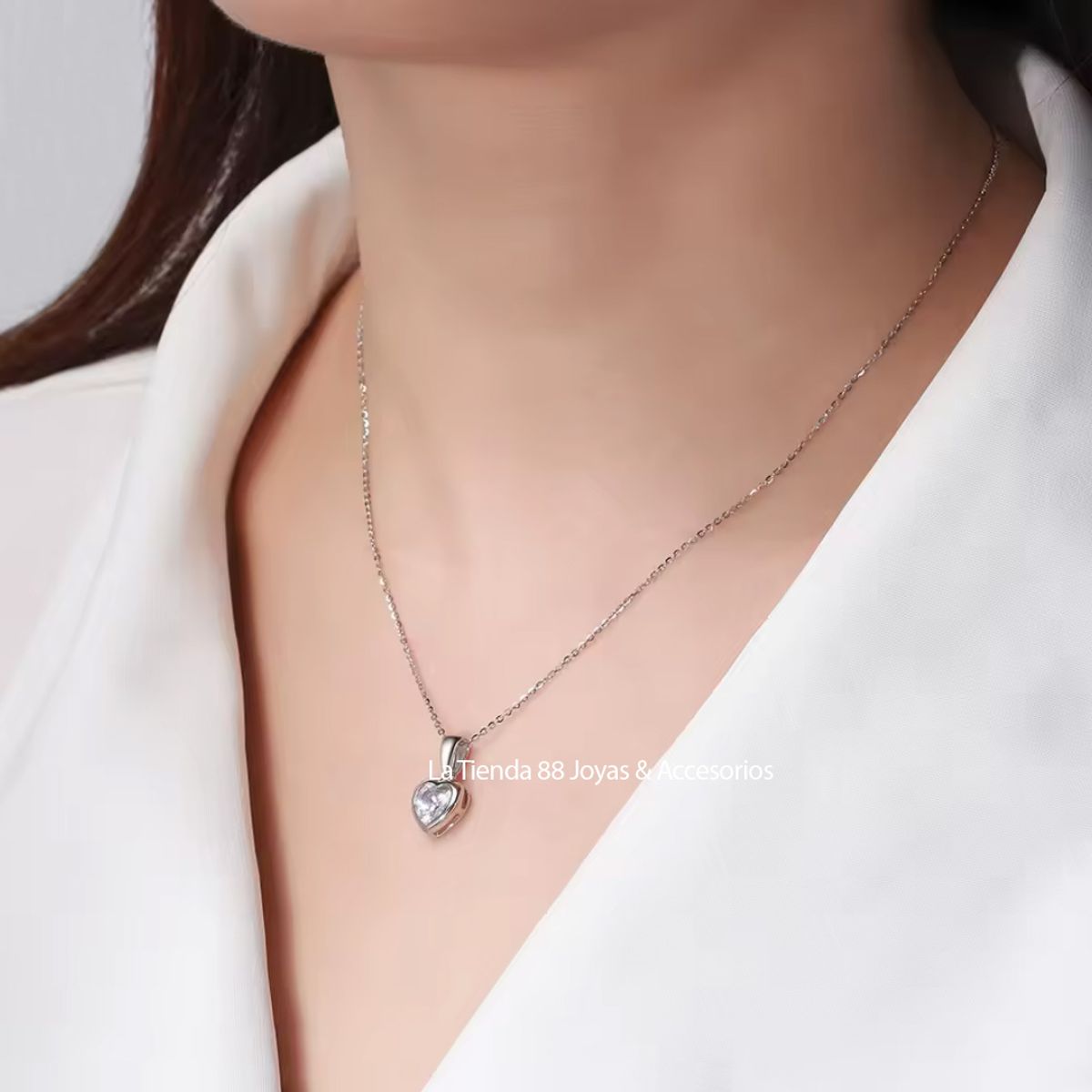 LA TIENDA 88 JOYAS Y ACCESORIOS - La Tienda 88 - Collar Mujer Corazón amor bañado Oro de 18k - Blanco