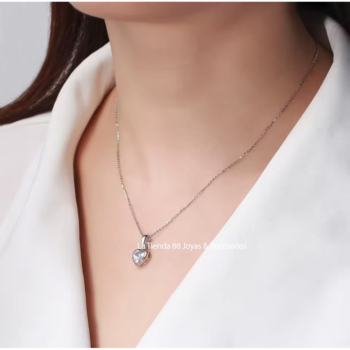 LA TIENDA 88 JOYAS Y ACCESORIOS - La Tienda 88 - Collar Mujer Corazón amor bañado Oro de 18k - Blanco