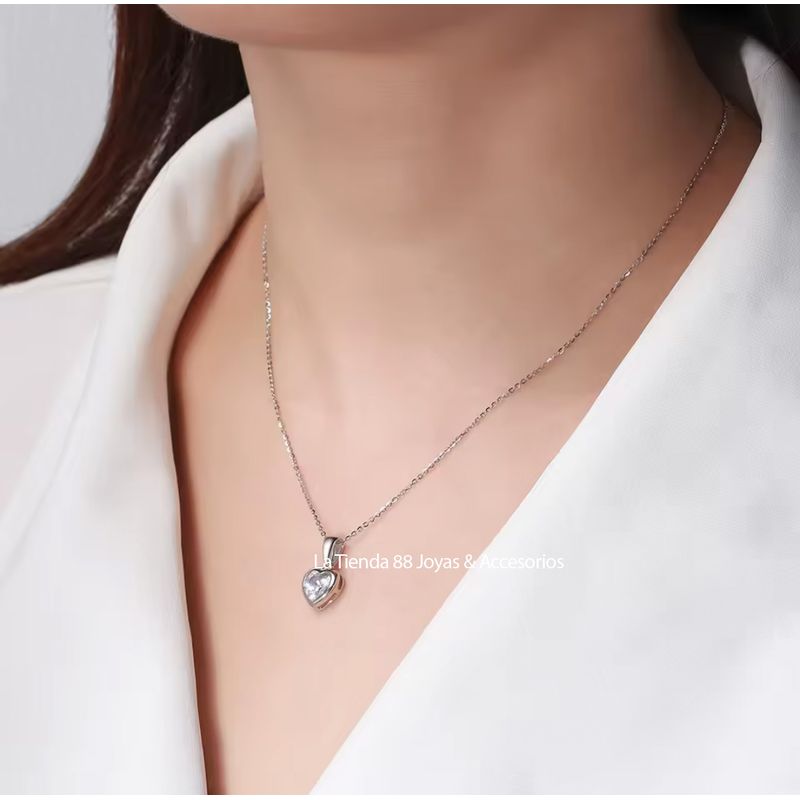 LA TIENDA 88 JOYAS Y ACCESORIOS - La Tienda 88 - Collar Mujer Corazón amor bañado Oro de 18k - Blanco