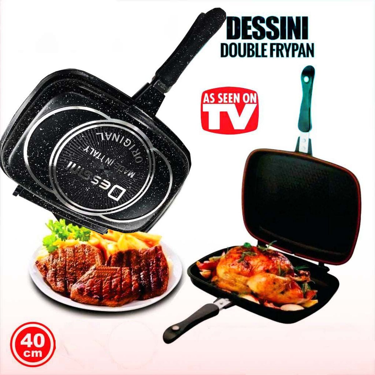 Dessini Italy - DESSINI SARTEN GRILL DUAL ITALIANA 40CM ANTIADHERENTE NEGRO MARMOLEADO