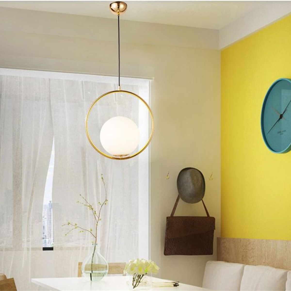 GENERICO - Lámpara colgante bola de cristal blanca