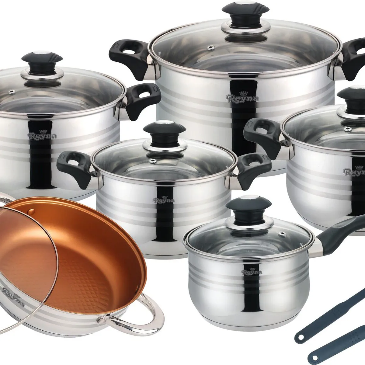 Reyna - Juego de ollas de acero 12 piezas chicharronera Criolla Black