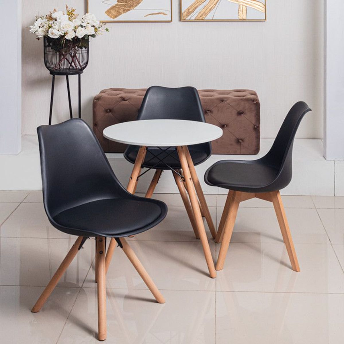 PANADECOR - Silla De Comedor Panadecor Negra Moderna Estilo Nórdico 53Cm Pvc