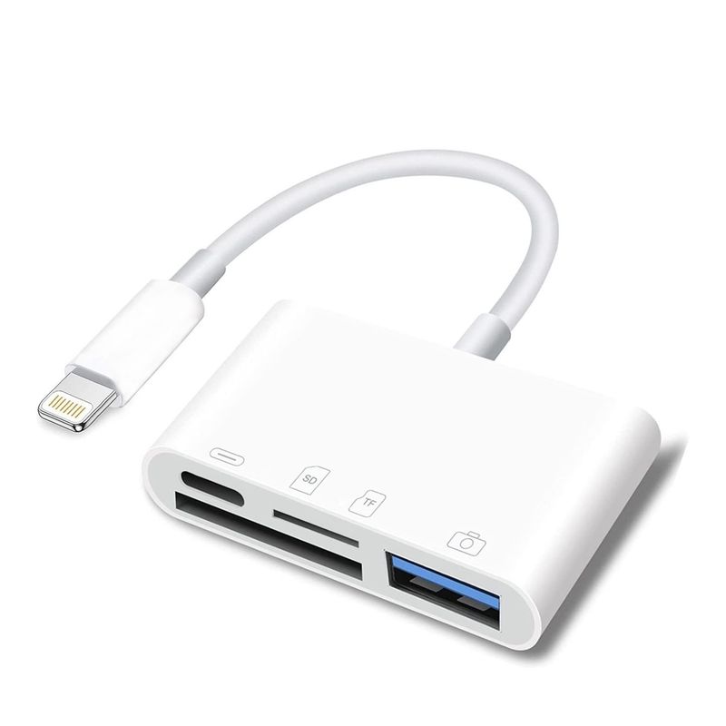 OEM - Adaptador Convertidor 4 en 1 Lightning a USB/ SD-TF/ Carga IPhone