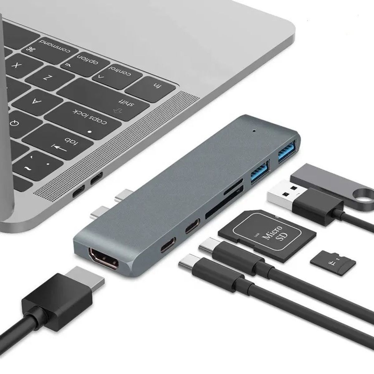 OEM - HUB Adaptador Dual Tipo C a 7 Puertos 4K HDMI para Macbook