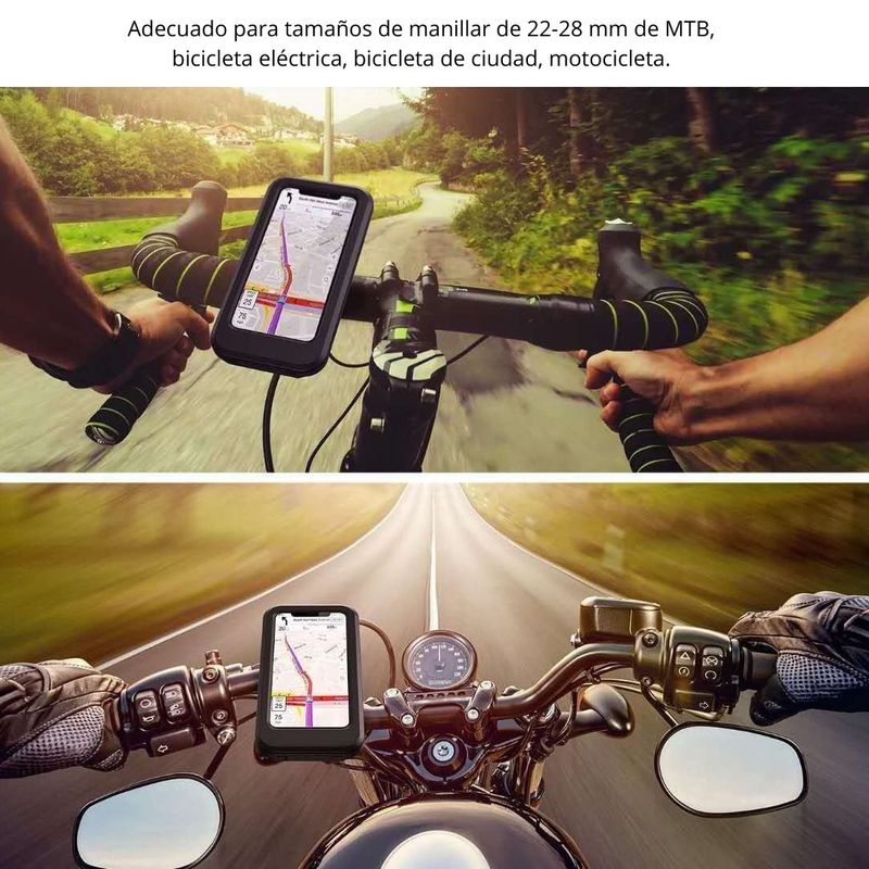 Soporte Impermeable Para Bicicleta Y Moto Con Pantalla Táctil, Rotación 360°, Compatible Con Móviles De Hasta 6.7", Manillar De 22-28 Mm