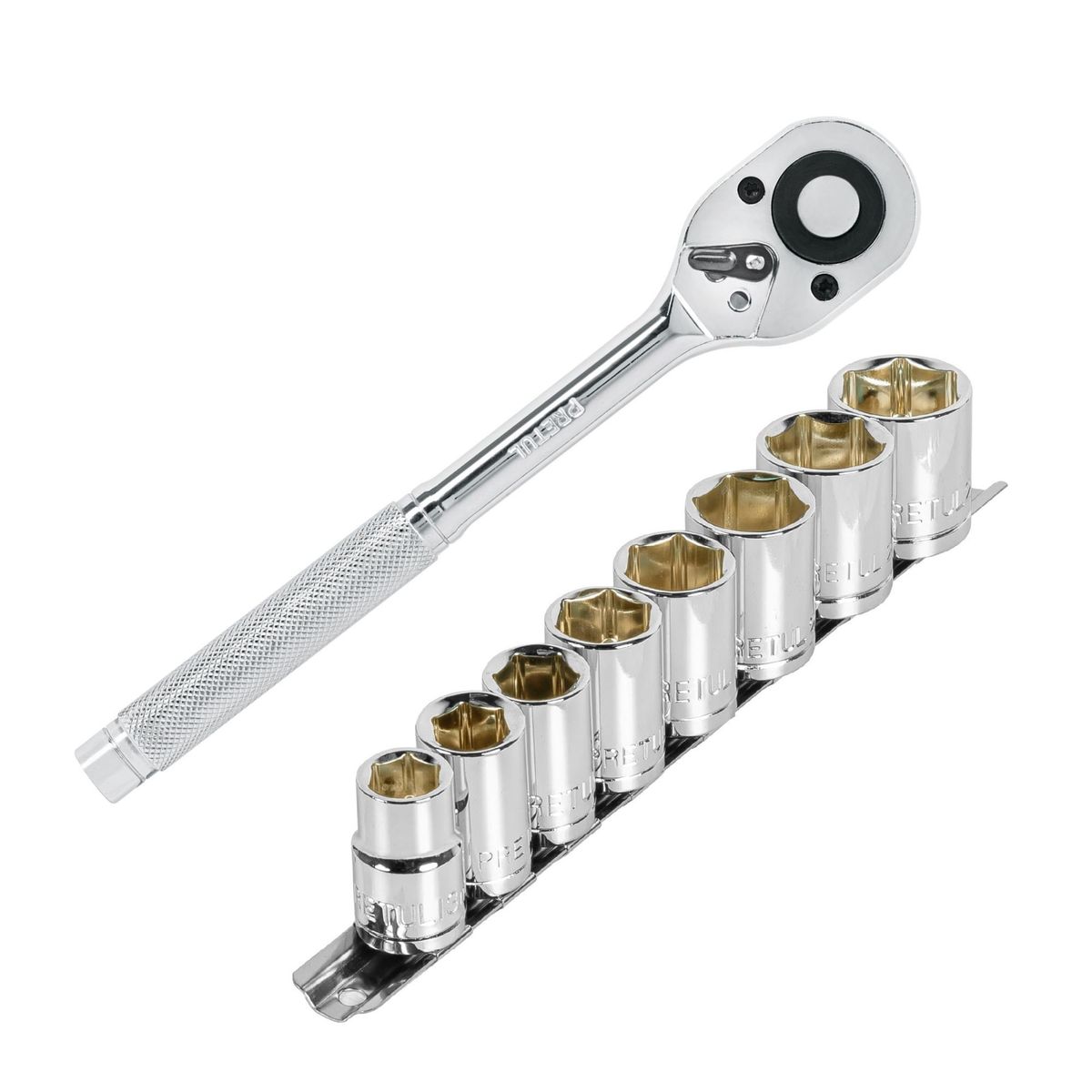 PRETUL - Ratchet, y Dados  ½”, SET 9 Piezas Pretul