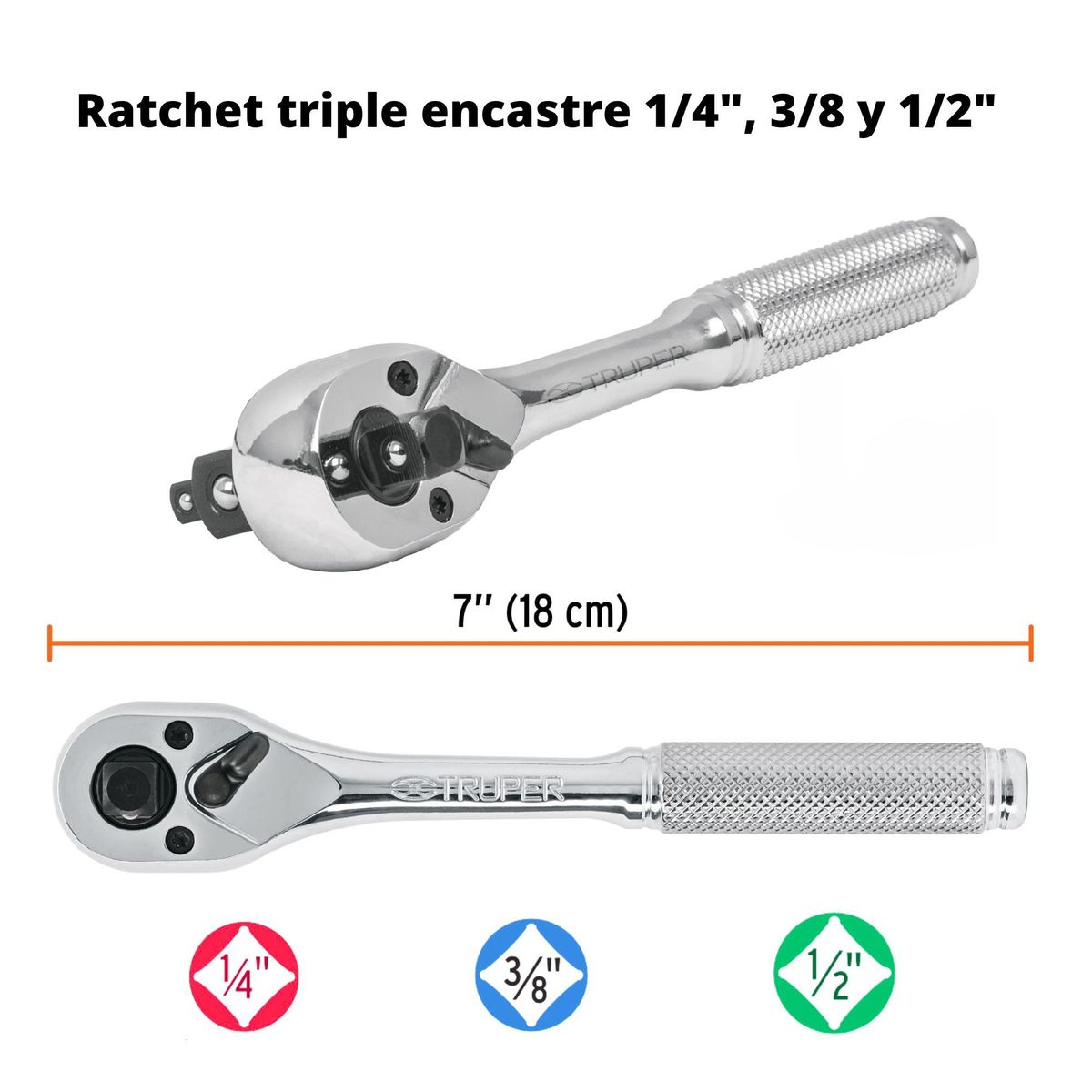 TRUPER - Ratchet triple encastre 14 38 y 12 Truper