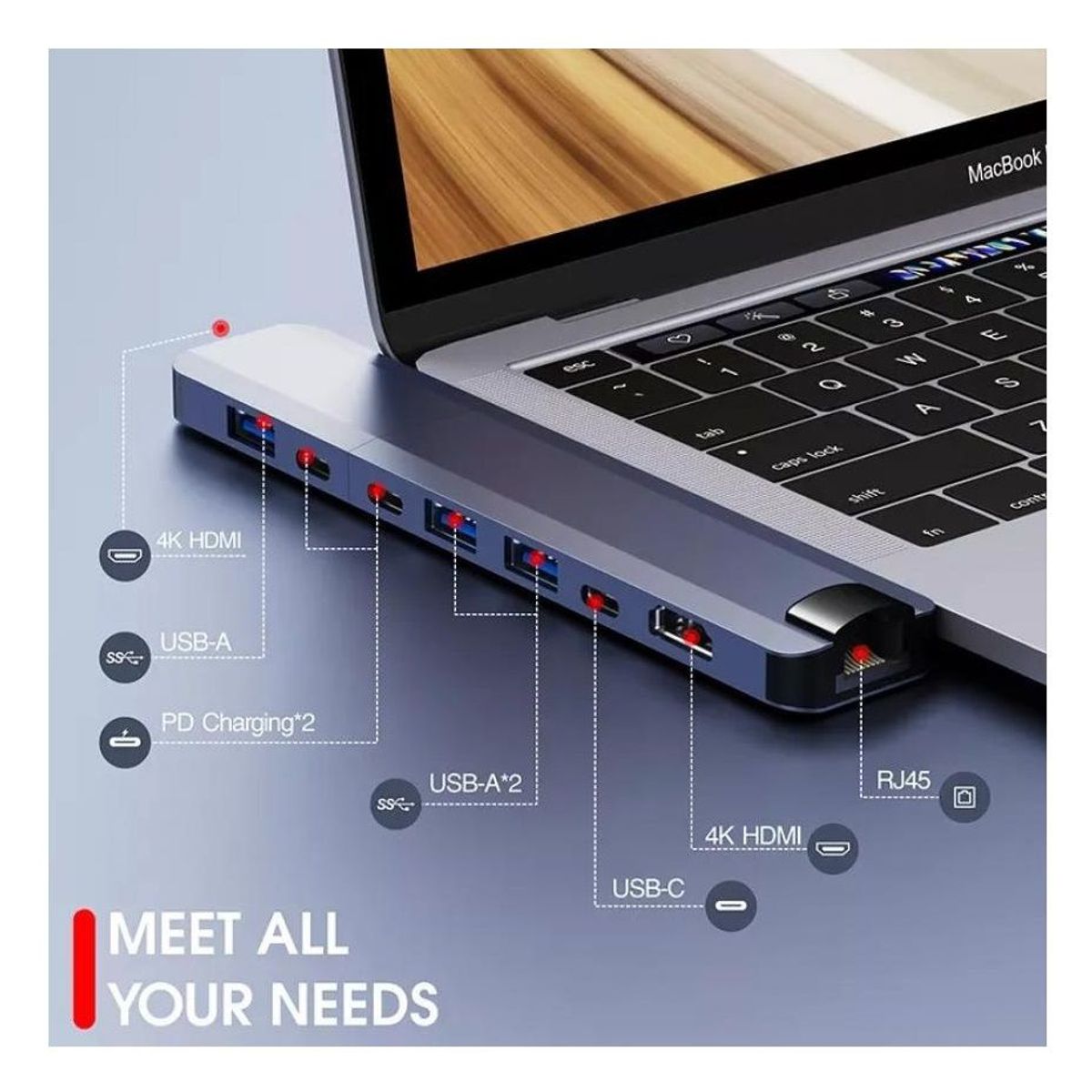 OEM - Hub Adaptador Tipo C 9 en 1 Magnetico Multiport - Aluminio