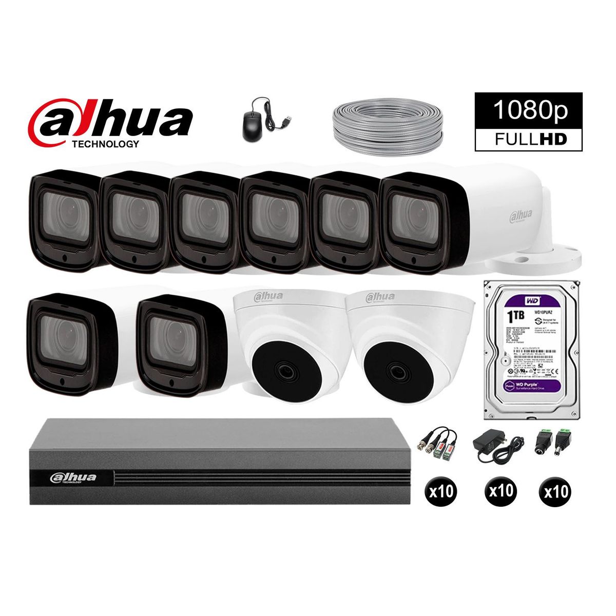 DAHUA - CÁMARAS SEGURIDAD KIT 10 FULLHD +1TB MAYOR ALCANCE VARIFOCAL