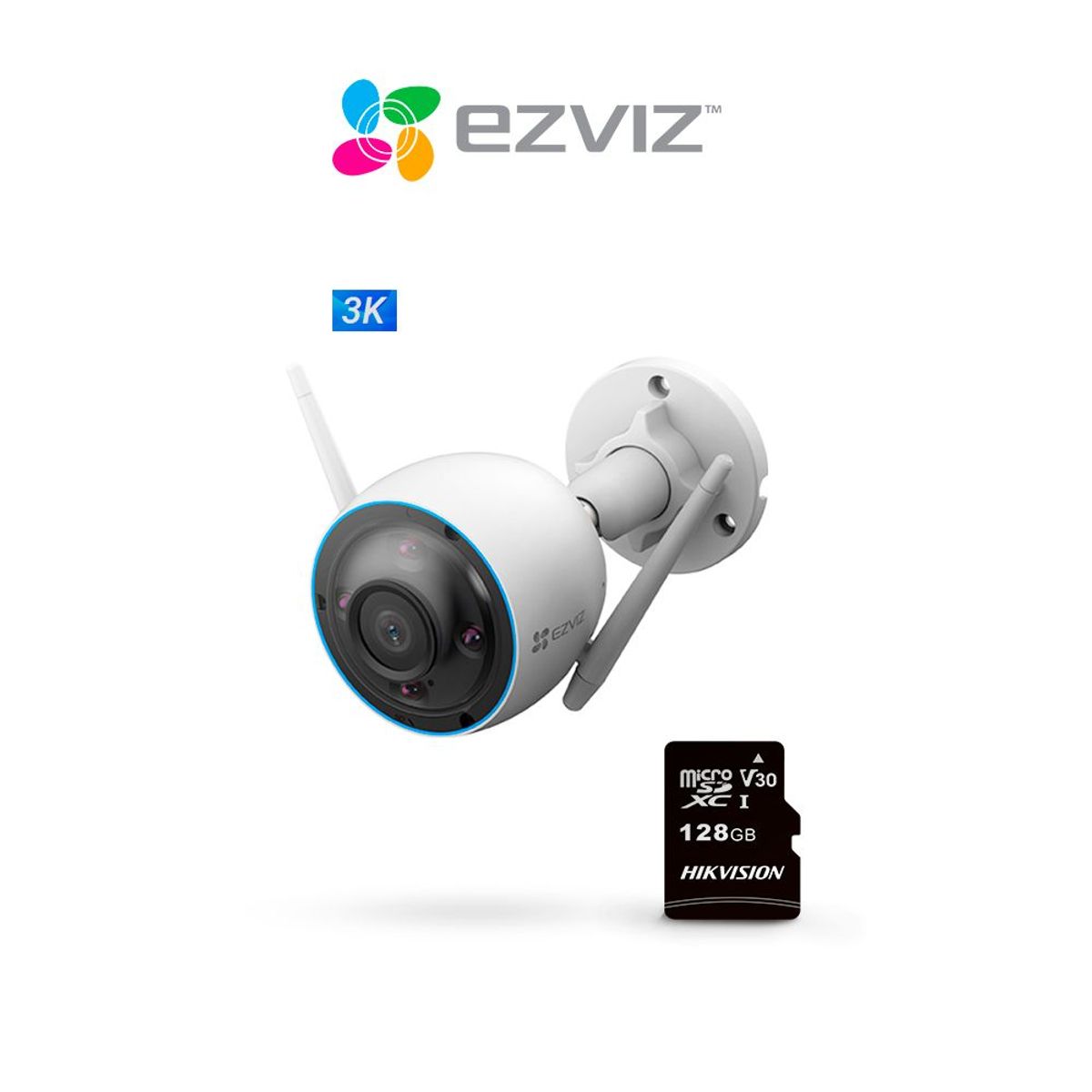 EZVIZ - Cámara de seguridad para el hogar inteligente con wifi H3 3K + SD 128 GB