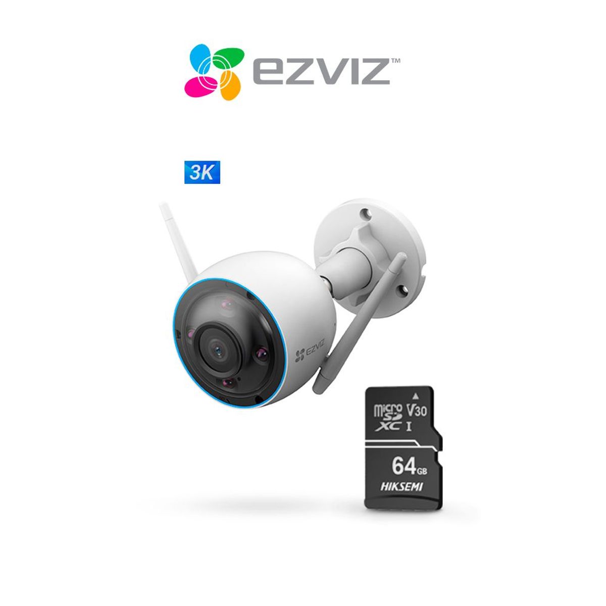 EZVIZ - Cámara de seguridad para el hogar inteligente con wifi H3 3K + SD 64 GB