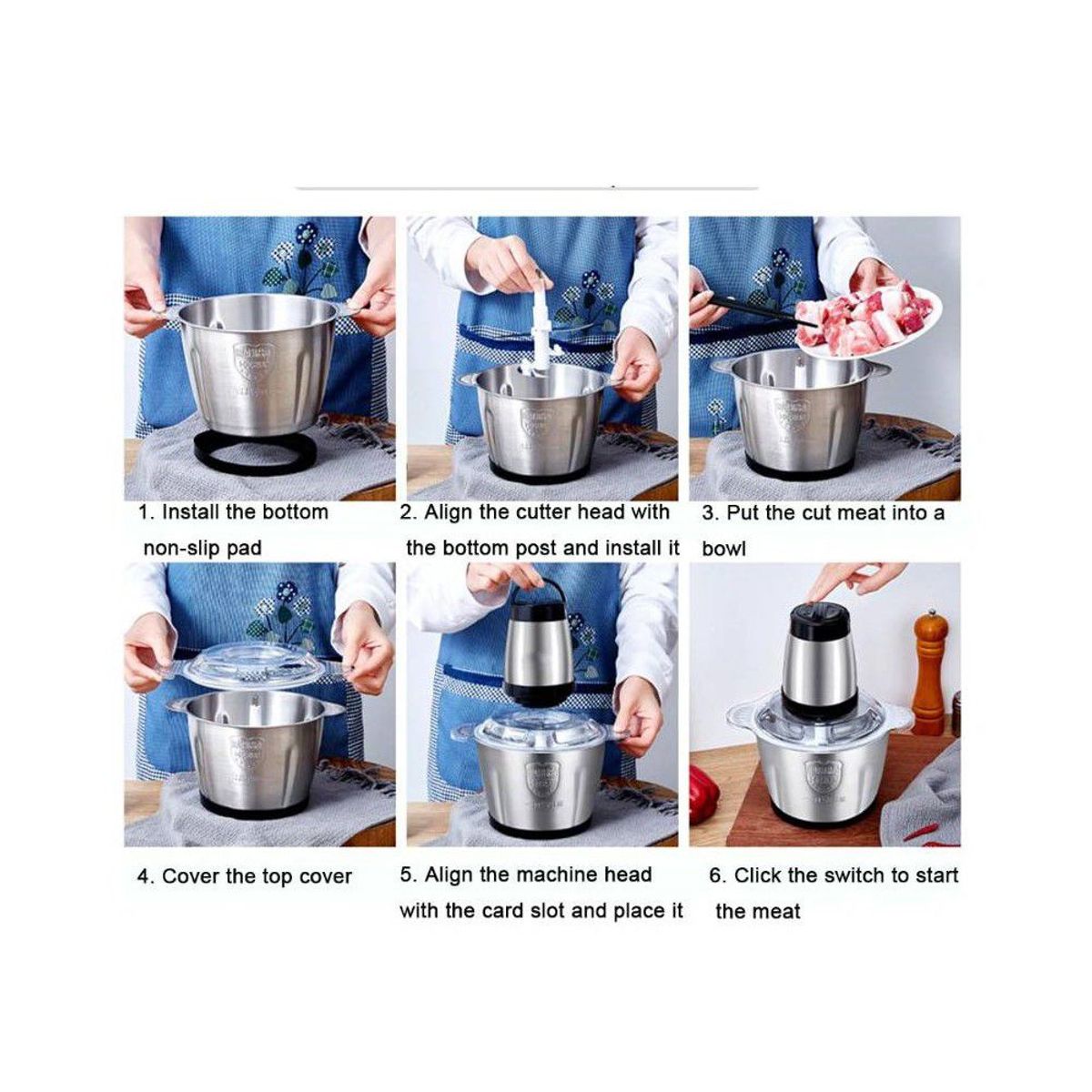 GENERICO - Procesador Picatodo Picador de Carne Alimentos de Acero Inoxidable