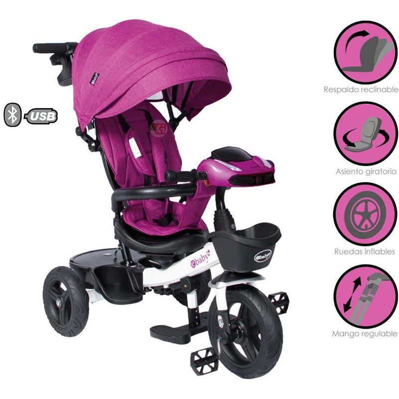 EBABY - Triciclo Guiador ARIA 334 USB Bluetooth Morado
