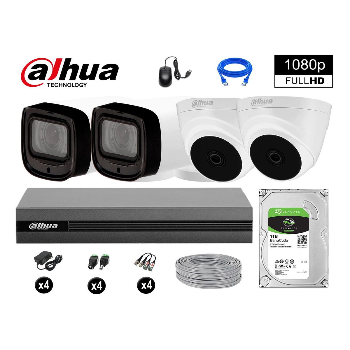 DAHUA - CÁMARAS SEGURIDAD KIT 4 1080P MAYOR ALCANCE VARIFOCAL + 1TB