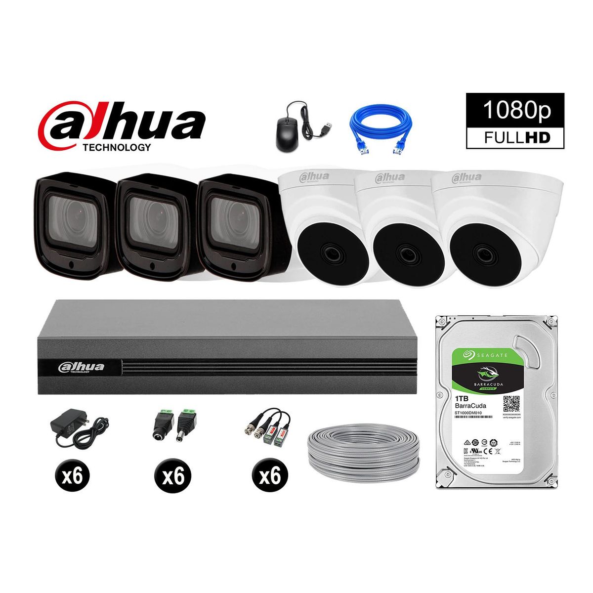 DAHUA - KIT 6 CÁMARAS SEGURIDAD FULLHD + 1TB MAYOR ALCANCE VARIFOCAL