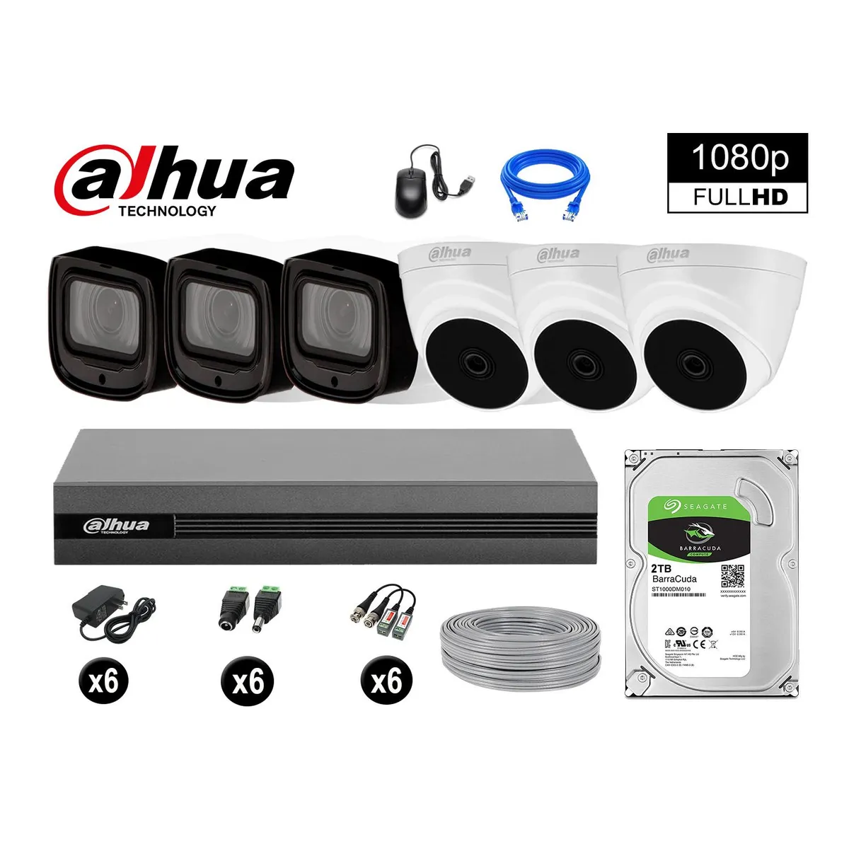 DAHUA - KIT 6 CÁMARAS SEGURIDAD FULLHD + 2TB MAYOR ALCANCE VARIFOCAL