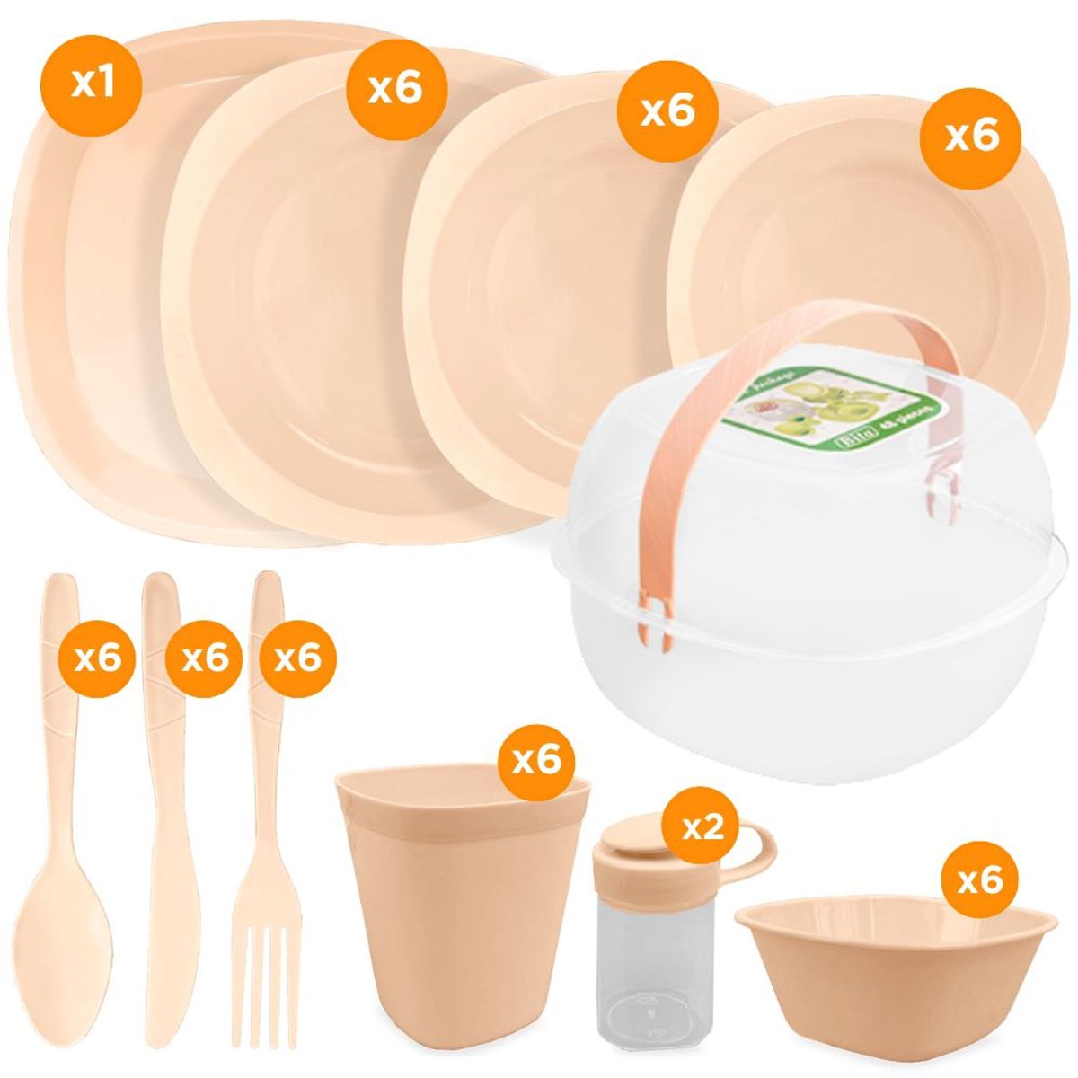 MINARI - Juego de Vajillas Platos Cubiertos para Picnic Camping 54 PCS BG B54