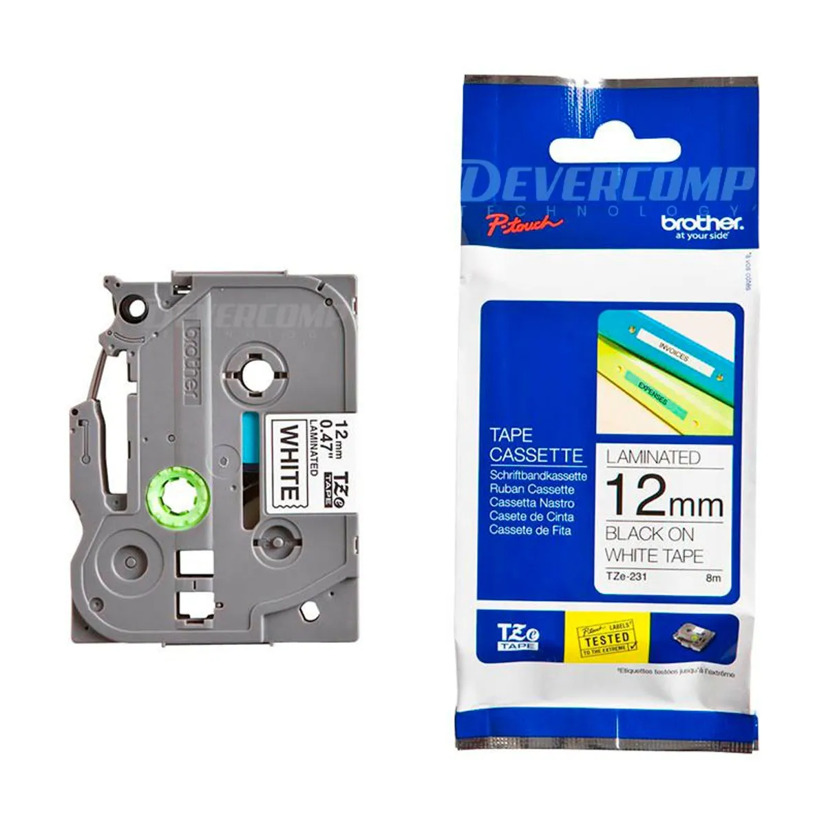 BROTHER - Cinta Brother Tze-231 12mm x 8m Fondo blanco letras negras
