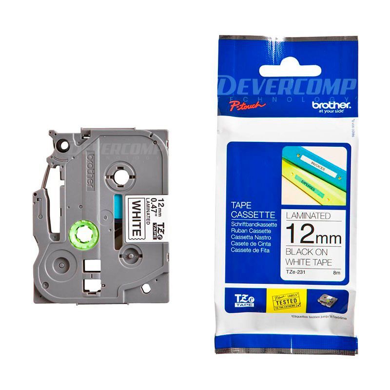 BROTHER - Cinta Brother Tze-231 12mm x 8m Fondo blanco letras negras