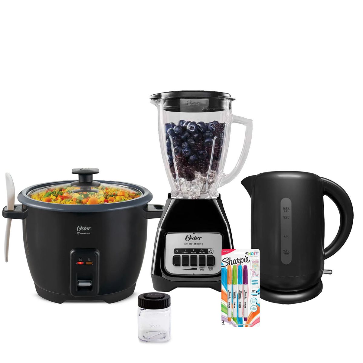 OSTER - Kit Licuadora Oster mas Olla arrocera mas Hervidor Oster Negro