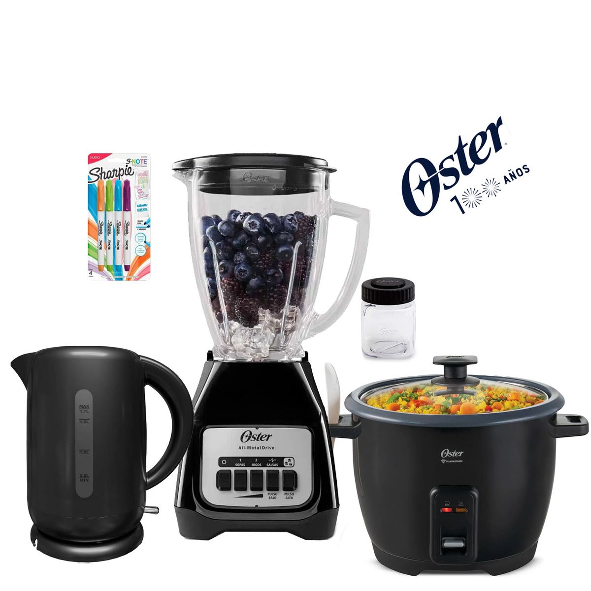 OSTER - Kit Licuadora Oster mas Olla arrocera mas Hervidor Oster Negro