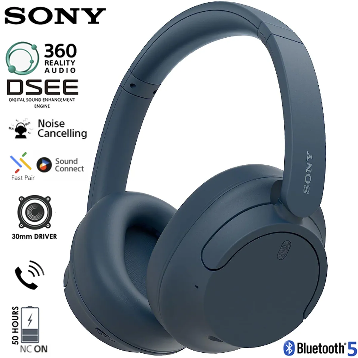 SONY - Audífonos Bluetooth Sony Wh-Ch720N Con Cancelación De Ruido Azul