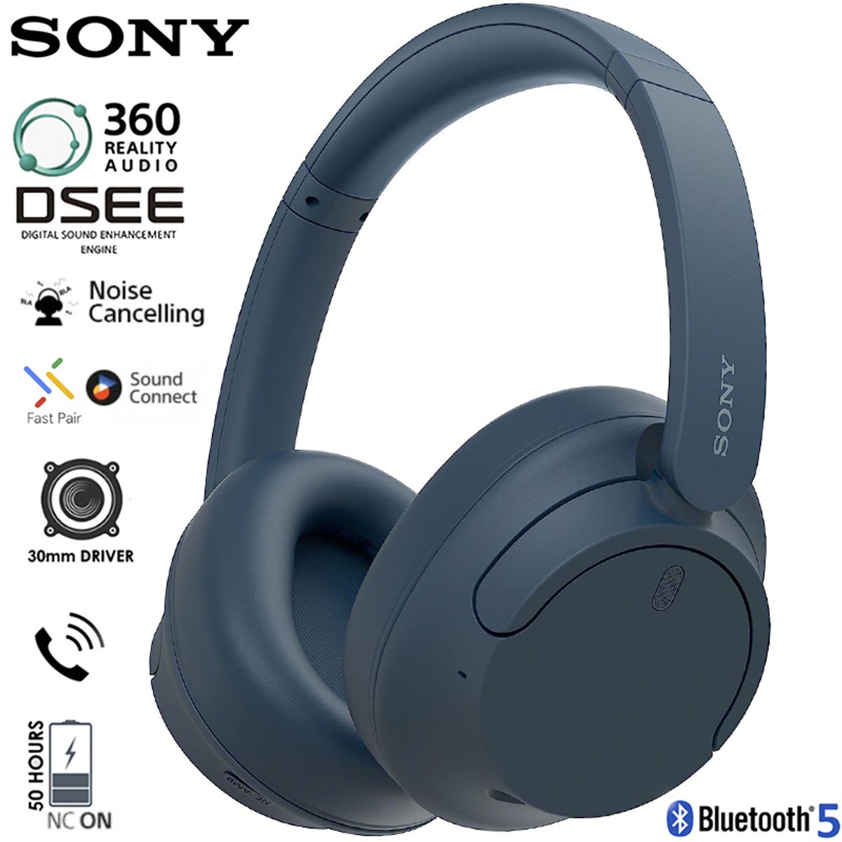SONY - Audífonos Bluetooth Sony Wh-Ch720N Con Cancelación De Ruido Azul