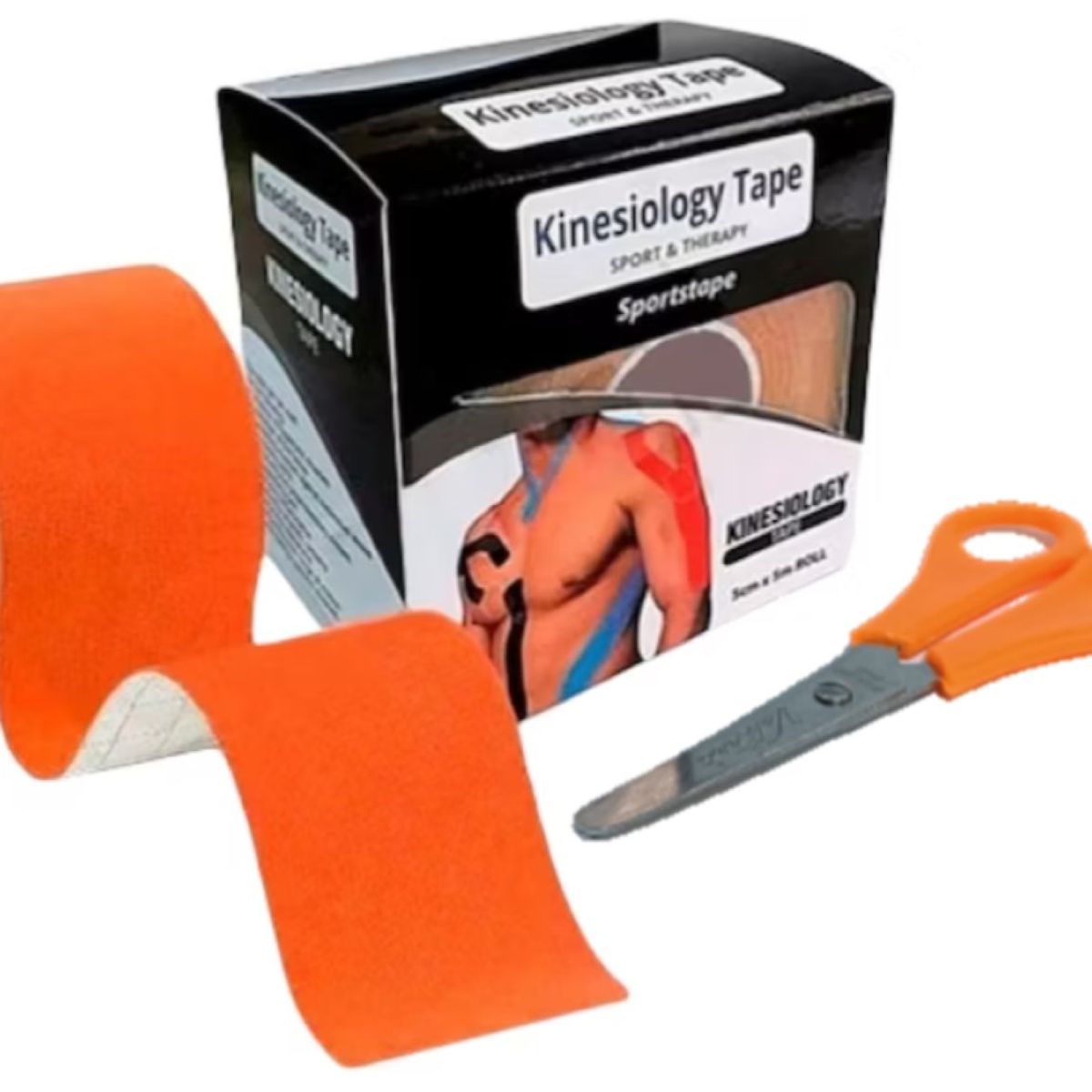 GENERICO - VENDAJE CINTA TAPE KINESIOLÓGICA 5CM X 5M NARANJA MÁS TIJERA