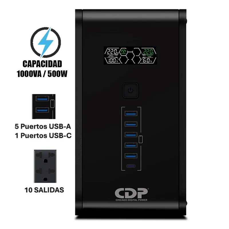 CDP - UPS CDP R-SMART 1010I 1000VA  500W AUTONOMÍA 30MIN INTERACTIVO 10 TOMAS