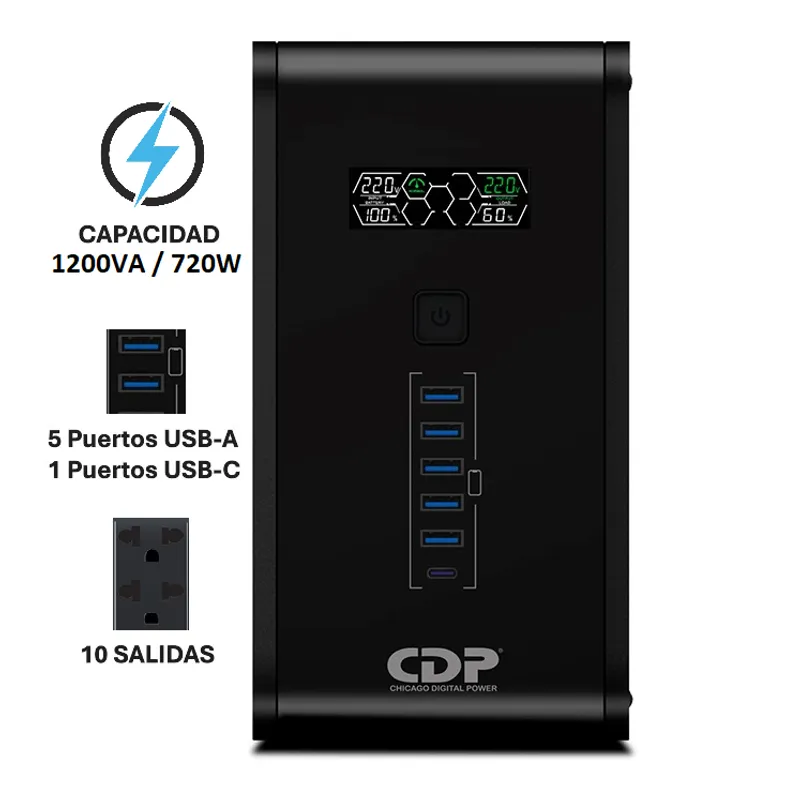 CDP - ESTABILIZADOR UPS CDP R-SMART 1210I 1200VA / 720W  220V COLOR NEGRO