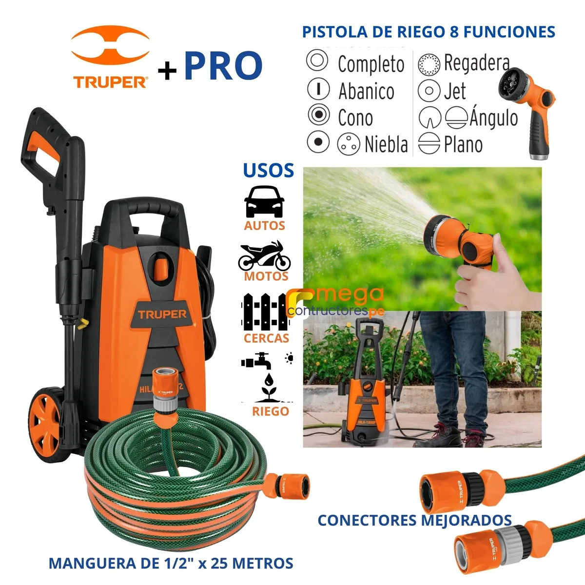TRUPER - Hidrolavadora alta Presión 1500 PSI manguera 25m Truper ERGO PRO