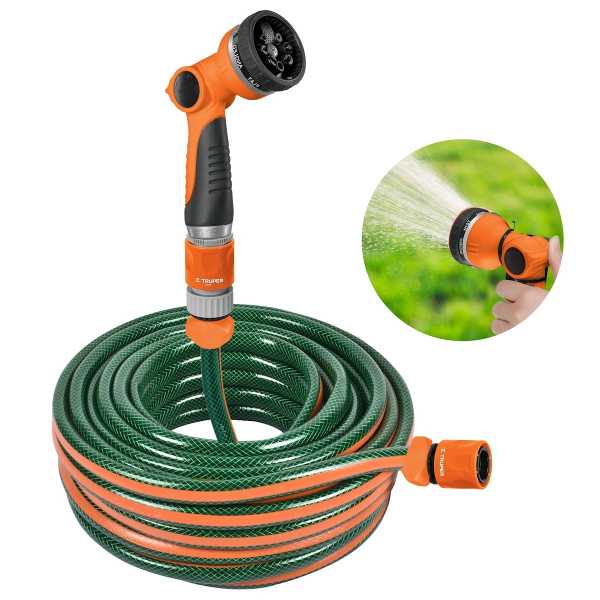TRUPER - Combo  manguera de riego 1/2"X30m + pistola de riego Truper ERGO PRO