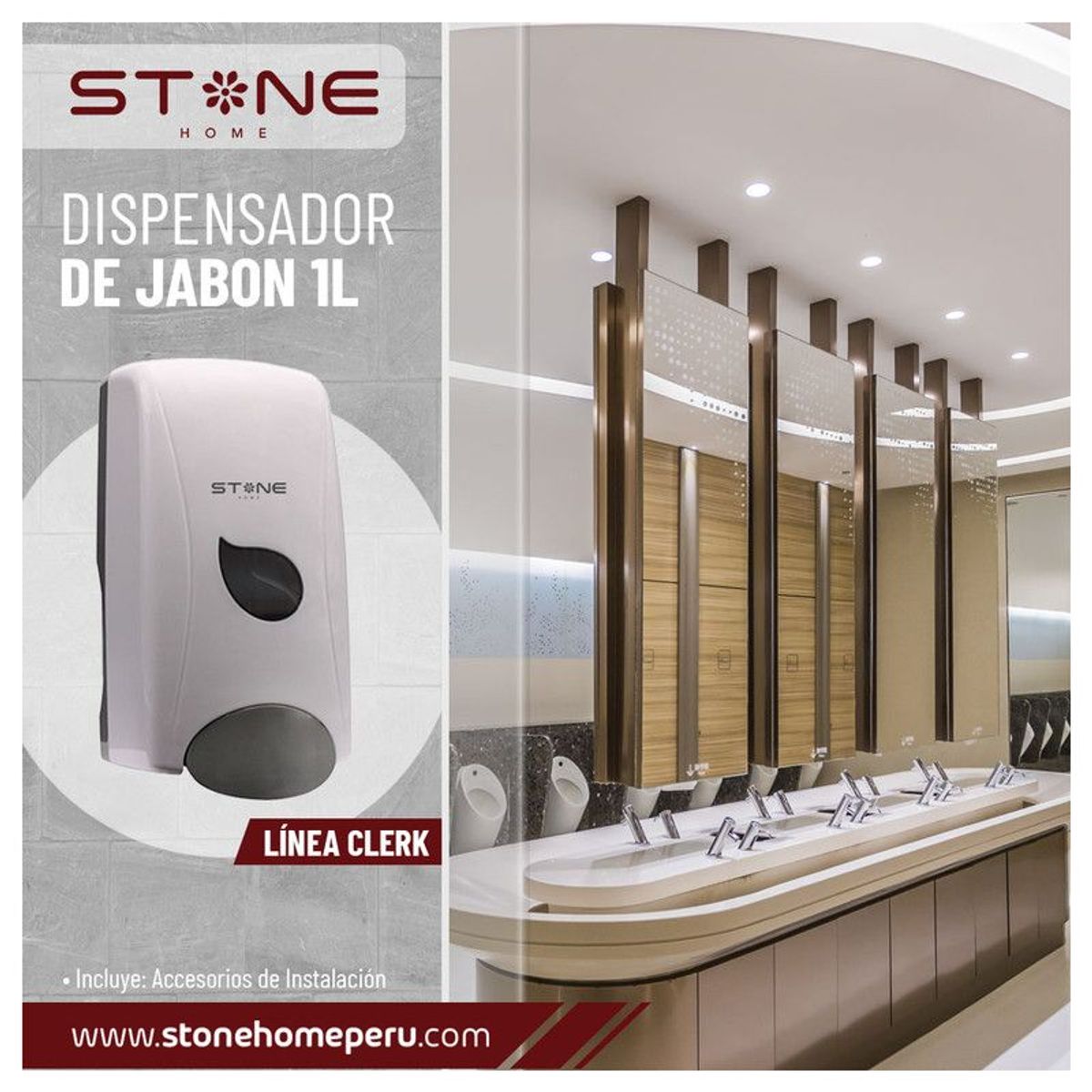 STONE - DISPENSADOR DE JABON LIQUIDO / GEL  1L BLANCO  LINEA CLERK - STONE