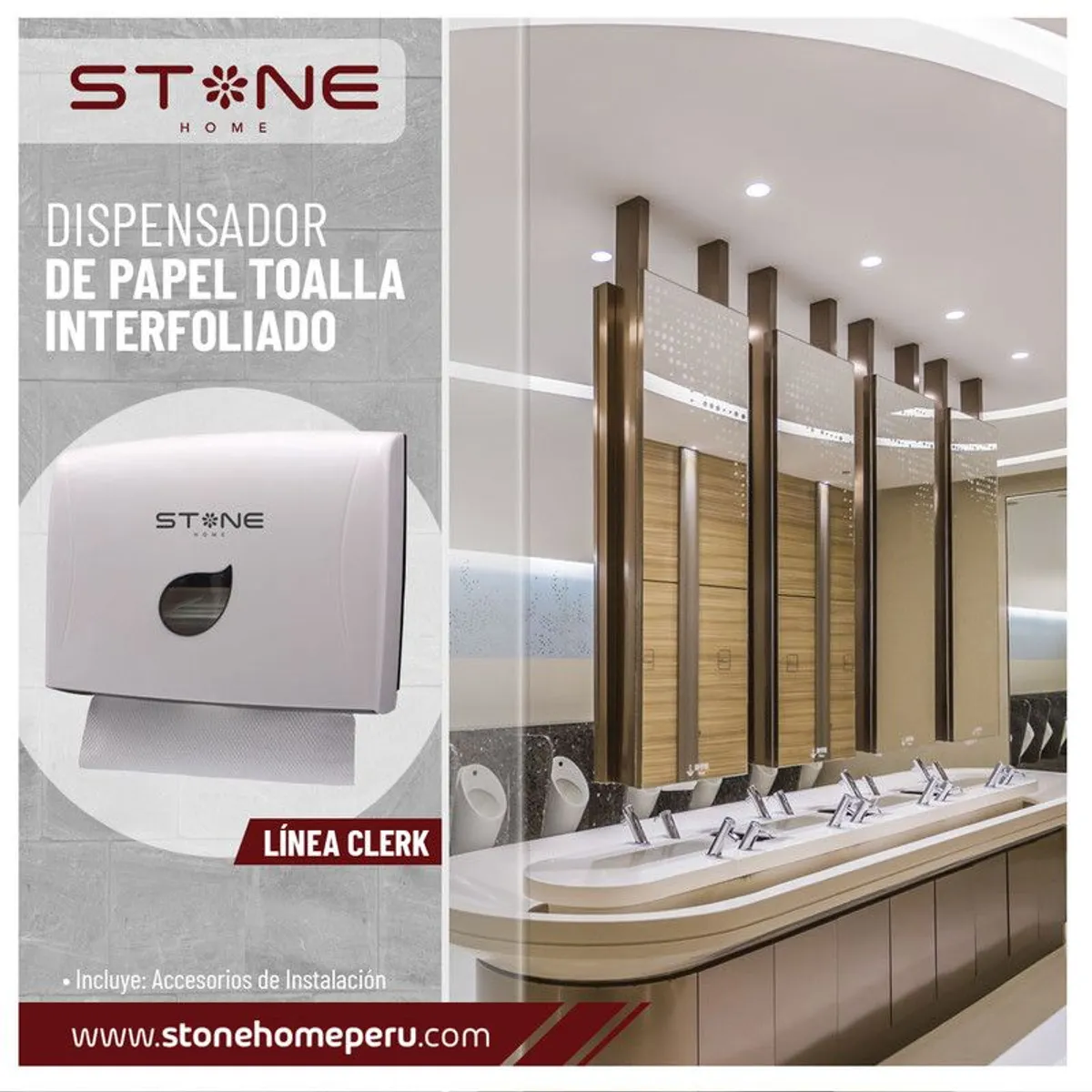 STONE - DISPENSADOR DE PAPEL TOALLA INTERFOLEADO BLANCO LINEA CLERK - STONE