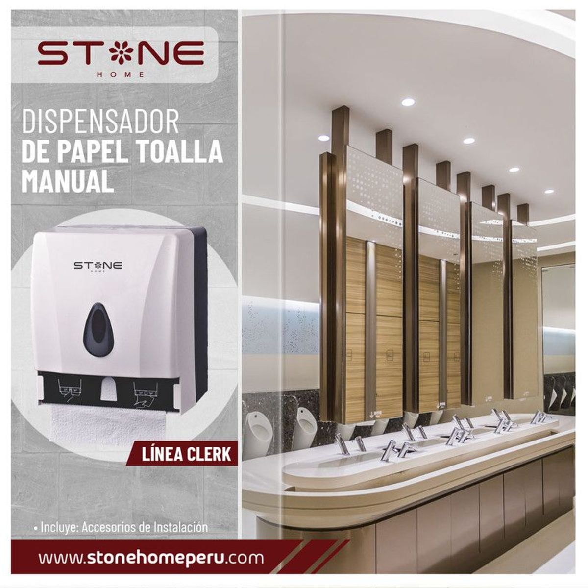 STONE - DISPENSADOR DE PAPEL TOALLA ROLLO MANUAL BLANCO  LINEA CLERK - STONE