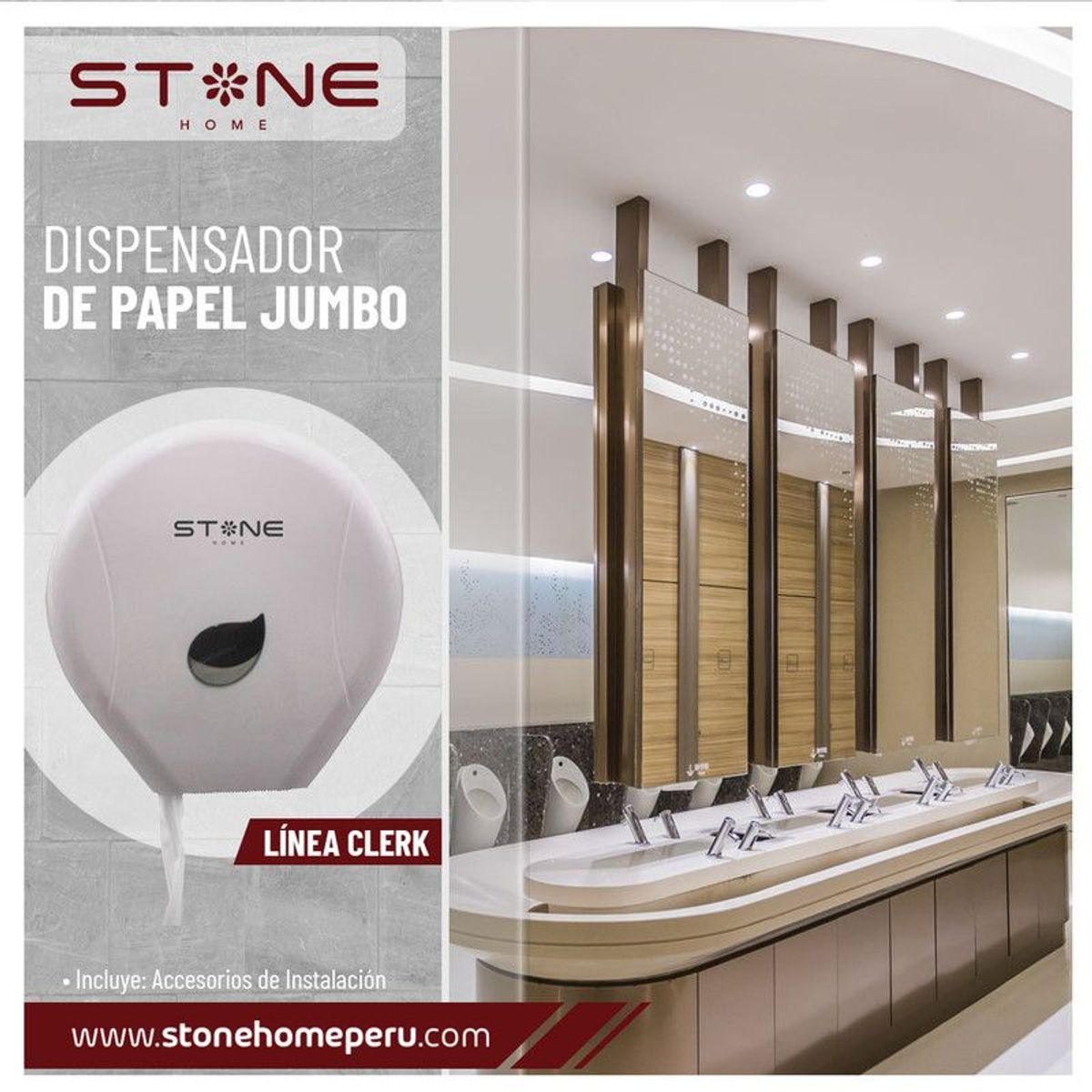 STONE - DISPENSADOR DE PAPEL JUMBO BLANCO LINEA CLERK - STONE