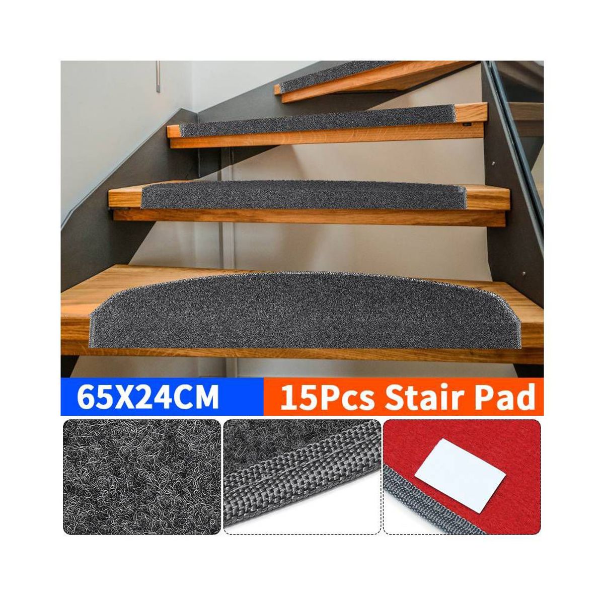 PUREPOWER - Alfombra Escalera Juego De 15 Alfombrillas Antidesliz-Gris oscuro
