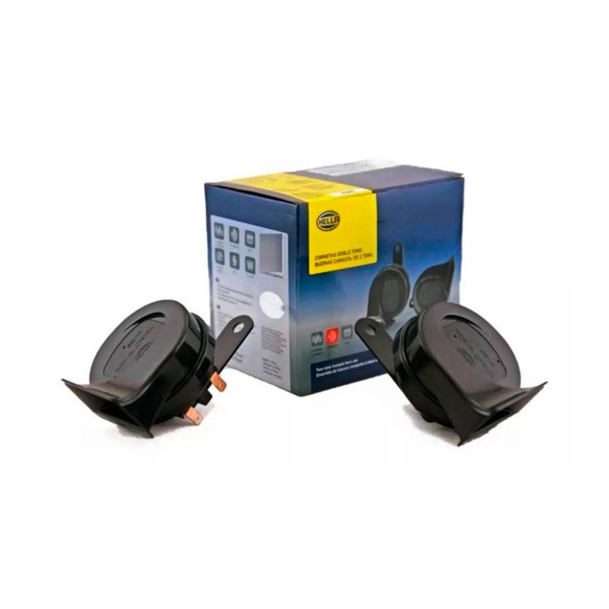 GENERICO - Claxon Caraco Hella Corneta Doble Tono Negro 12v Auto.