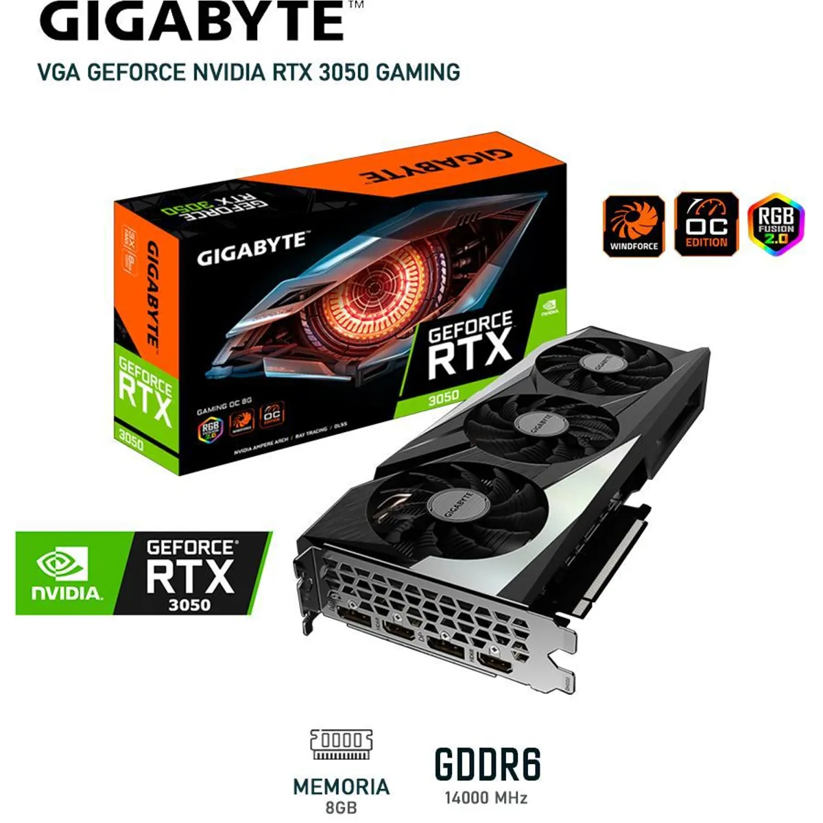 NVIDIA - Tarjeta de video NVIDIA GeForce RTX 3050 WINDFORCE OC, 8GB,GDDR6