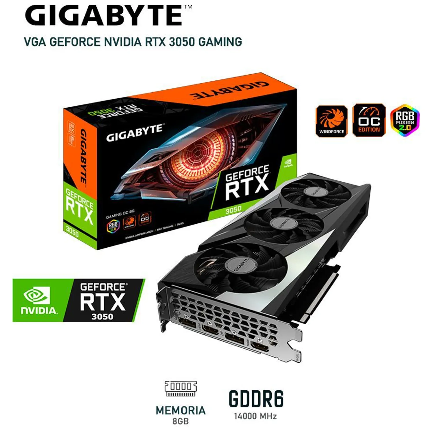 Tarjeta de video NVIDIA GeForce RTX 3050 WINDFORCE OC, 8GB,GDDR6